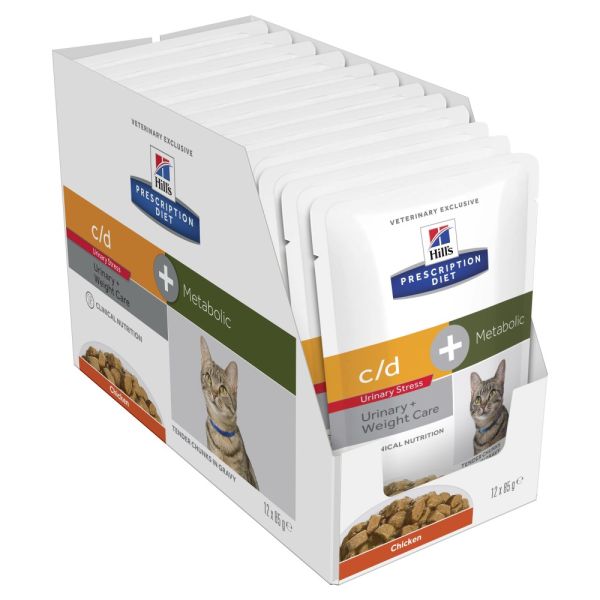 Hills Prescription Diet Cat Metabolic + Urinary Stress Chicken pouch 85g  X 1 Box