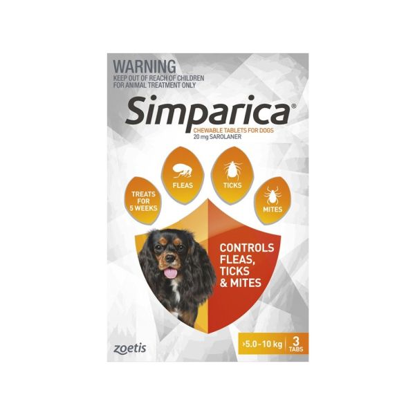 Simparica Flea Small Dog 5.1-10 kg (Orange) 3-pack ( exp end 05/25 )