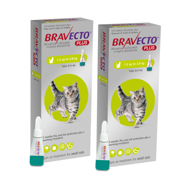  Bravecto PLUS Flea,Tick & Worm Spot-On for Cats Small (1.2 - 2.8kg) | DOUBLE PACK BUNDLE