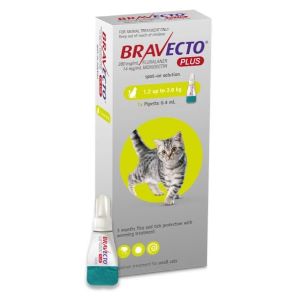  Bravecto PLUS Flea,Tick & Worm Spot-On for Cats Small (1.2 - 2.8kg)