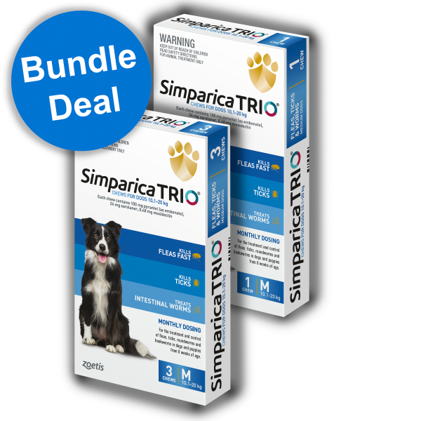 Simparica TRIO Medium Dog 10.1-20kg 3 Pack Plus FREE Single