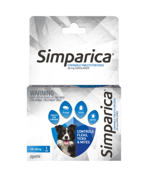 Simparica Flea Medium Dog 10-20 kg (Blue) SINGLE 