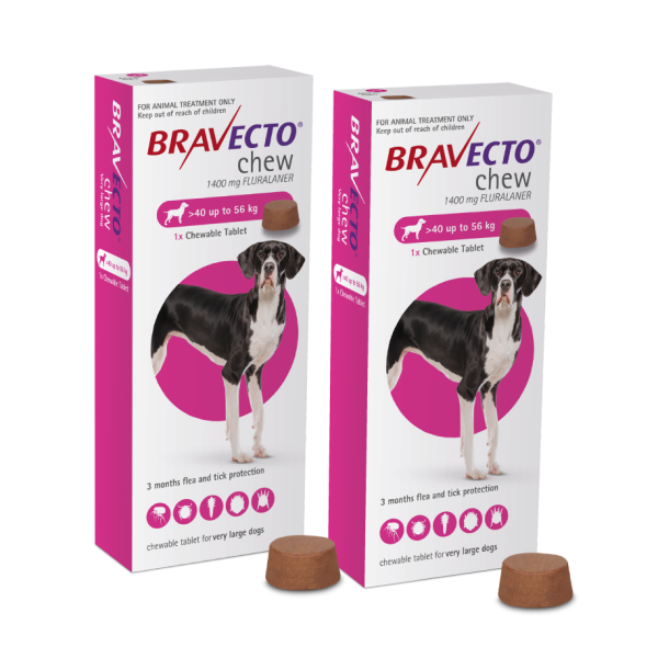 Bravecto 1400mg Chewable Tablet  Extra Large Dogs  40-56kg  | DOUBLE PACK BUNDLE