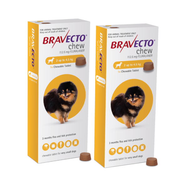 Bravecto 112.5mg Chewable Tablet for Toy Dogs 2-4.5kg | DOUBLE PACK BUNDLE