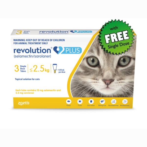 Revolution PLUS for cats SMALL < 2.5kg  3 Pack Plus FREE SINGLE