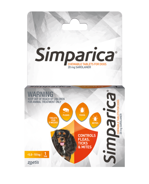 Simparica Flea Small Dog 5.1-10 kg (orange) SINGLE